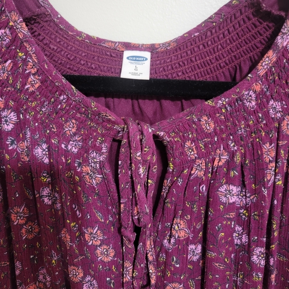 Old Navy Boho Purple Waist-Defined Bell-Sleeve Floral Lined Dress Large - Picture 3 of 9